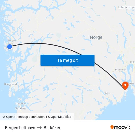 Bergen Lufthavn to Barkåker map