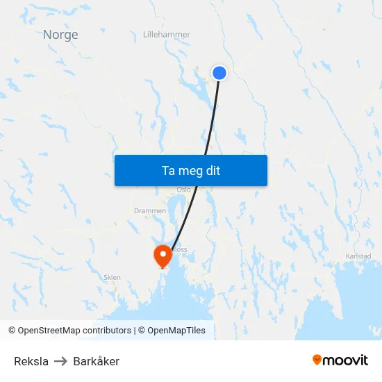 Reksla to Barkåker map