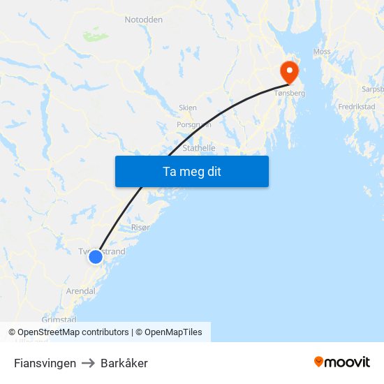 Fiansvingen to Barkåker map