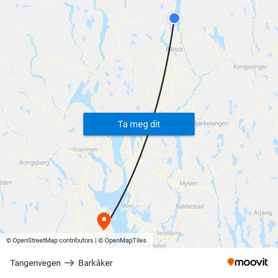 Tangenvegen to Barkåker map