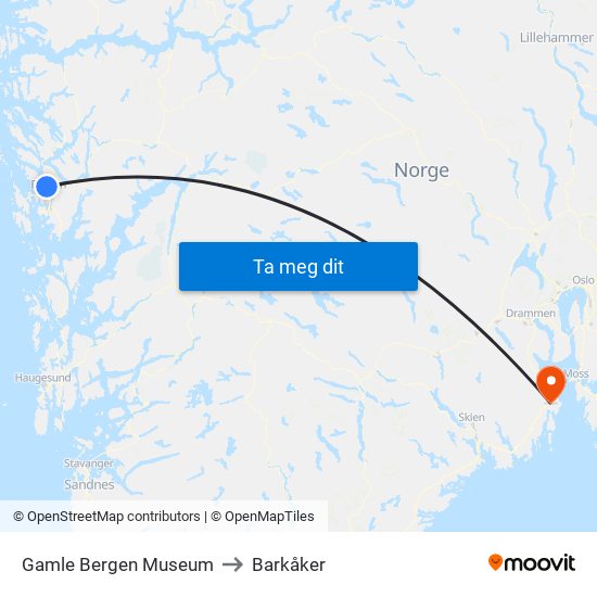 Gamle Bergen Museum to Barkåker map