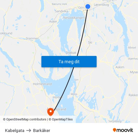 Kabelgata to Barkåker map
