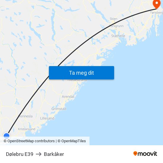 Dølebru E39 to Barkåker map