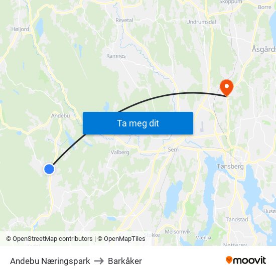 Andebu Næringspark to Barkåker map