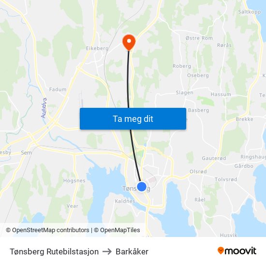 Tønsberg Rutebilstasjon to Barkåker map