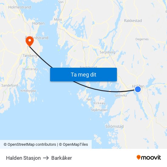 Halden Stasjon to Barkåker map