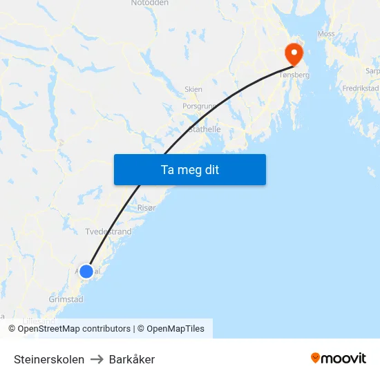 Steinerskolen to Barkåker map