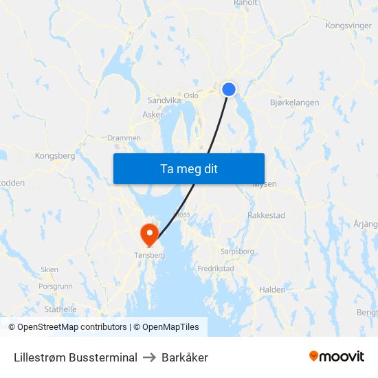 Lillestrøm Bussterminal to Barkåker map