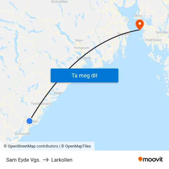 Sam Eyde Vgs. to Larkollen map
