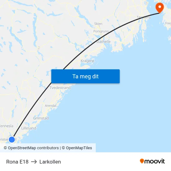 Rona E18 to Larkollen map