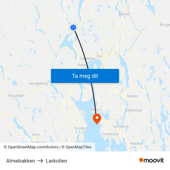 Almebakken to Larkollen map