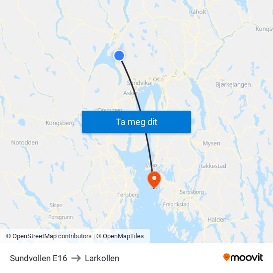Sundvollen E16 to Larkollen map