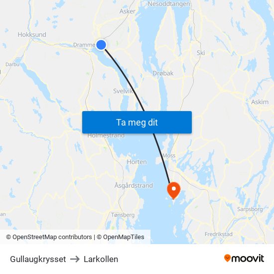 Gullaugkrysset to Larkollen map