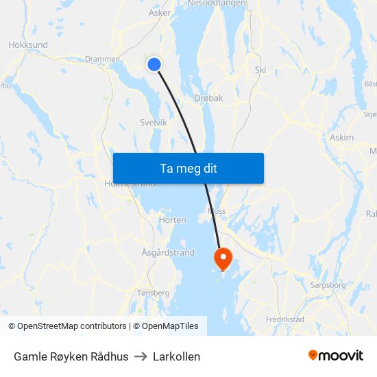 Gamle Røyken Rådhus to Larkollen map