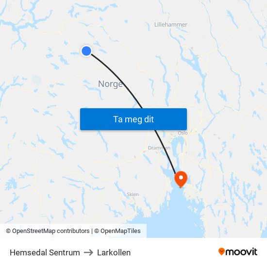 Hemsedal Sentrum to Larkollen map