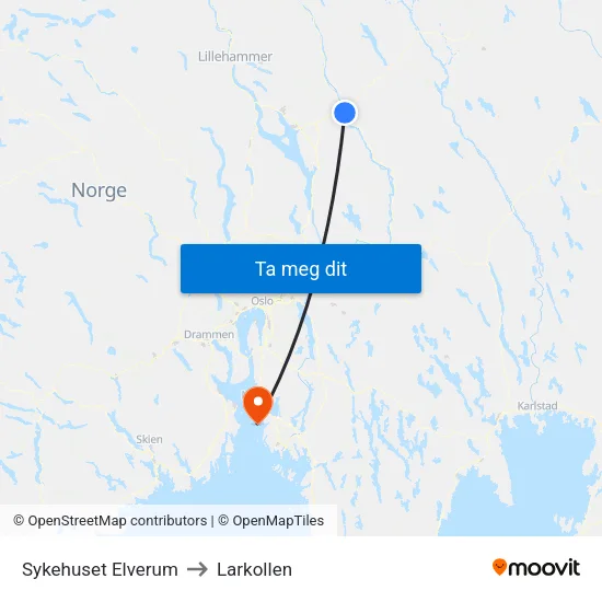 Sykehuset Elverum to Larkollen map