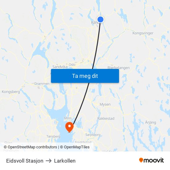 Eidsvoll Stasjon to Larkollen map