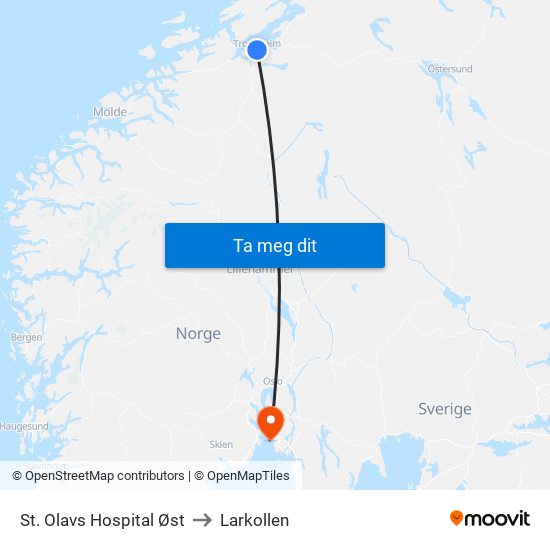 St. Olavs Hospital Øst to Larkollen map