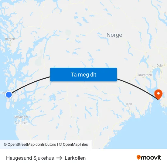 Haugesund Sjukehus to Larkollen map