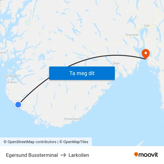 Egersund Bussterminal to Larkollen map