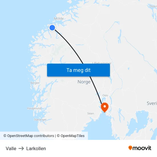 Valle to Larkollen map