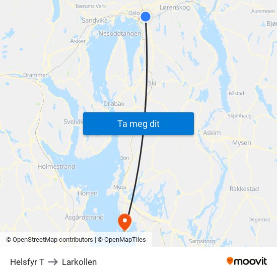 Helsfyr T to Larkollen map