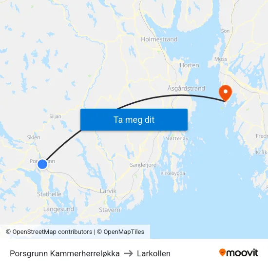 Porsgrunn Kammerherreløkka to Larkollen map