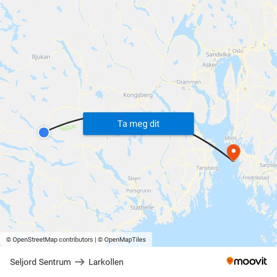 Seljord Sentrum to Larkollen map