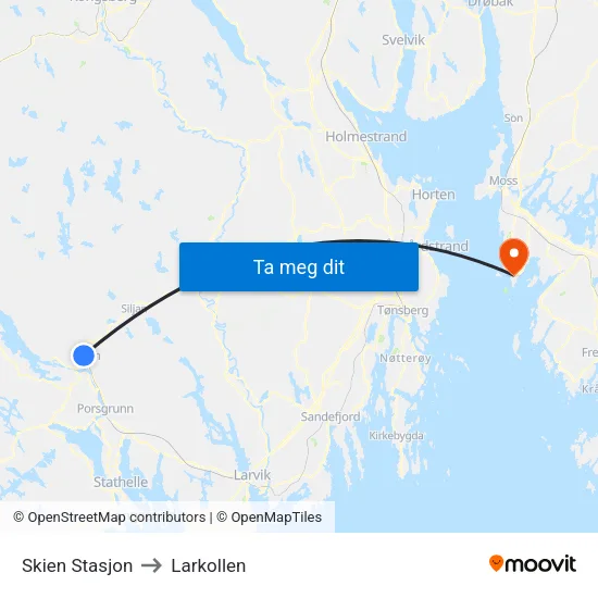 Skien Stasjon to Larkollen map