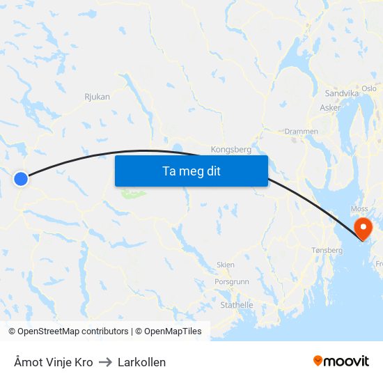 Åmot Vinje Kro to Larkollen map