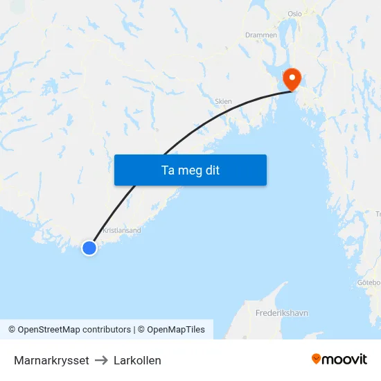 Marnarkrysset to Larkollen map