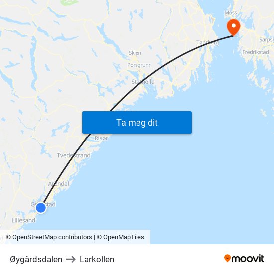 Øygårdsdalen to Larkollen map