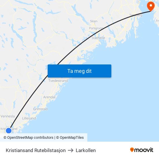 Kristiansand Rutebilstasjon to Larkollen map