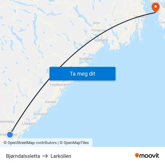 Bjørndalssletta to Larkollen map