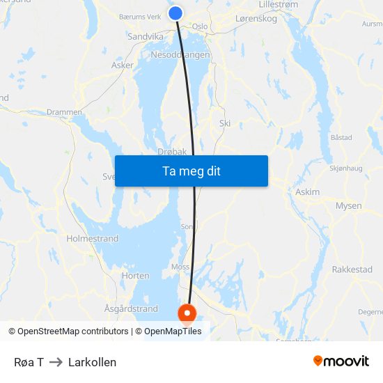 Røa T to Larkollen map