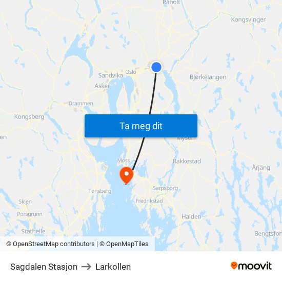 Sagdalen Stasjon to Larkollen map