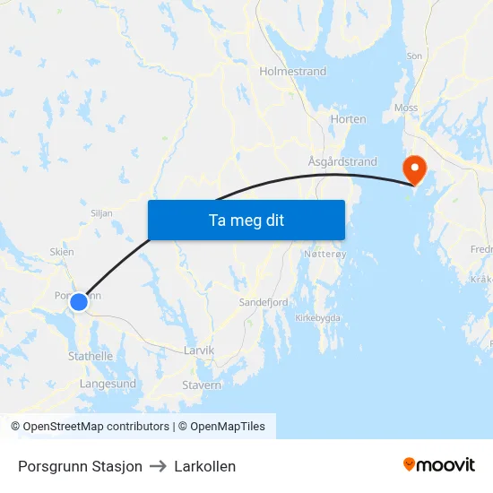 Porsgrunn Stasjon to Larkollen map