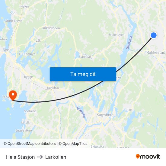 Heia Stasjon to Larkollen map