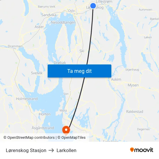 Lørenskog Stasjon to Larkollen map