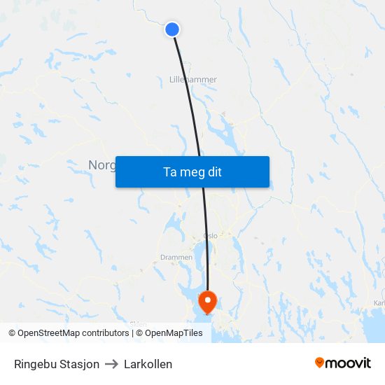Ringebu Stasjon to Larkollen map