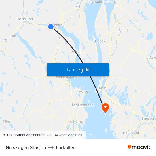 Gulskogen Stasjon to Larkollen map