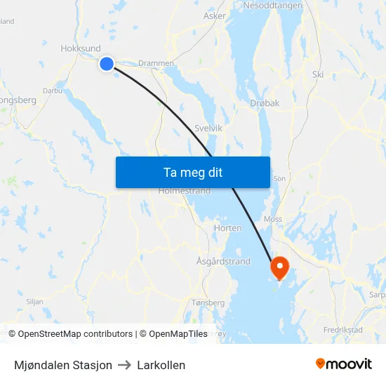 Mjøndalen Stasjon to Larkollen map