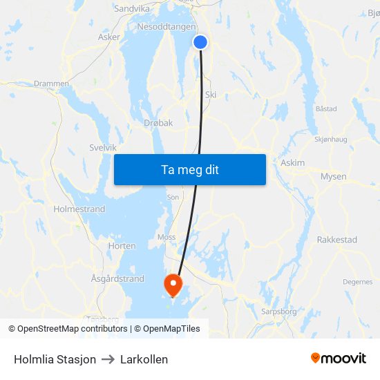 Holmlia Stasjon to Larkollen map