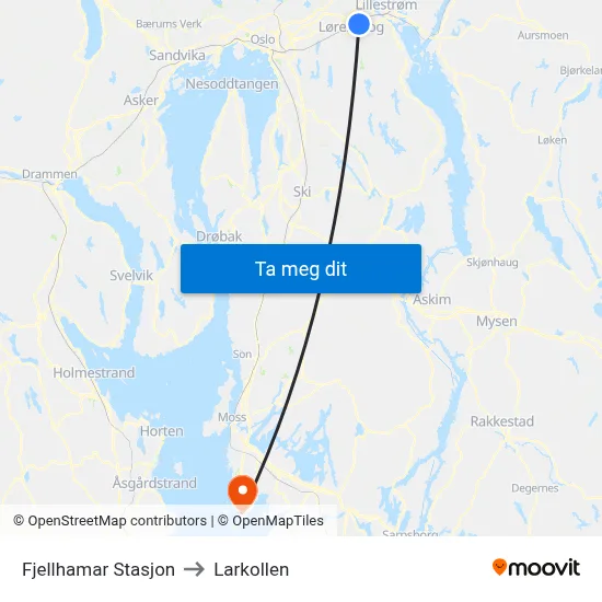 Fjellhamar Stasjon to Larkollen map