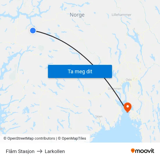 Flåm Stasjon to Larkollen map