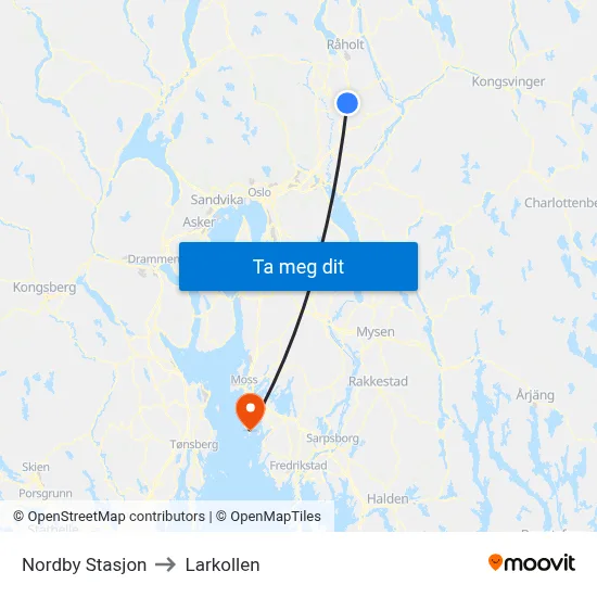 Nordby Stasjon to Larkollen map