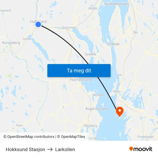 Hokksund Stasjon to Larkollen map