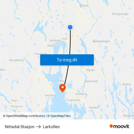 Nittedal Stasjon to Larkollen map