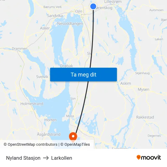 Nyland Stasjon to Larkollen map