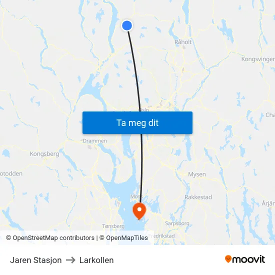 Jaren Stasjon to Larkollen map